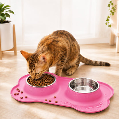 Spill-Proof Dual Pet Bowl – Mess-Free Food & Water