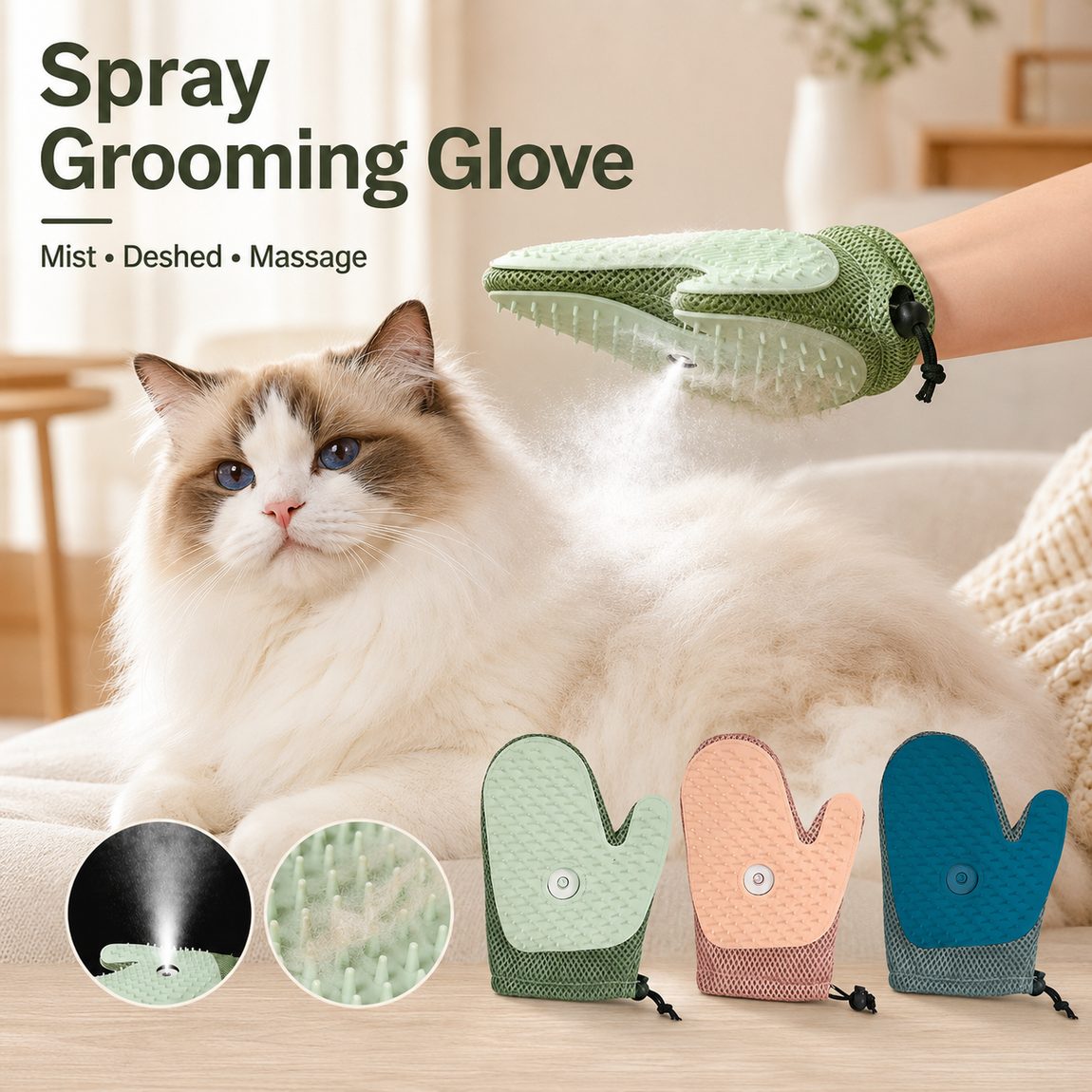 Spray Pet Grooming Glove – No-Bath Deshedding