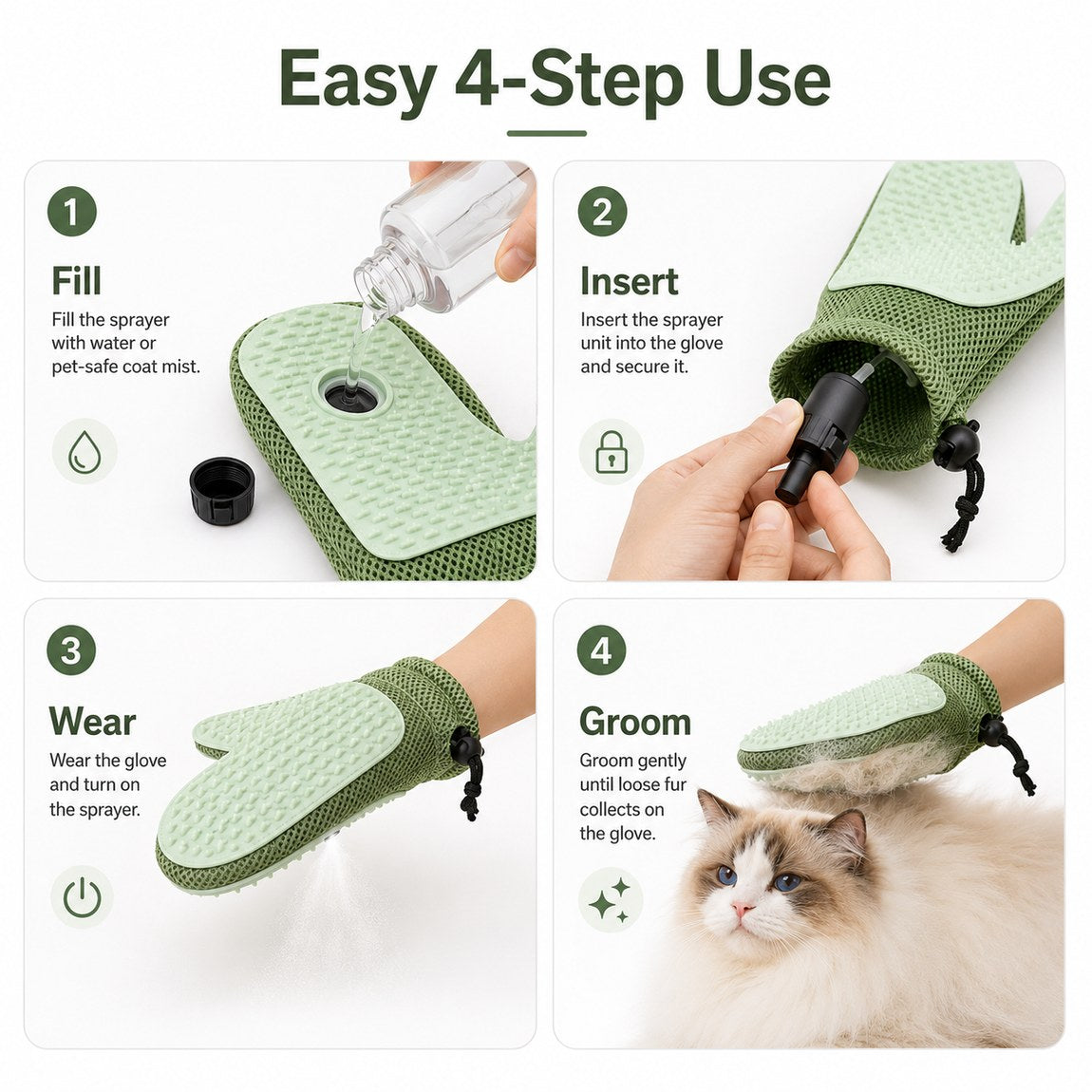 Spray Pet Grooming Glove – No-Bath Deshedding