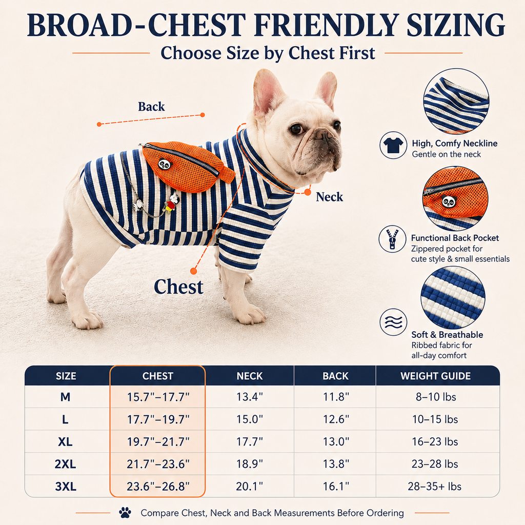 French Bulldog Striped Pullover – Broad-Chest Fit
