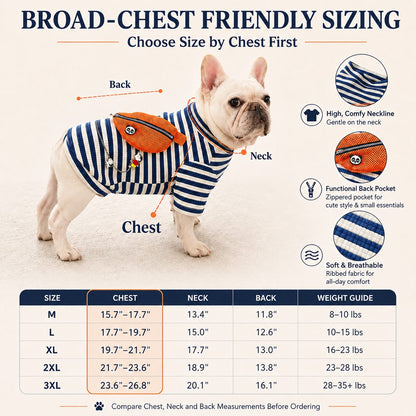 French Bulldog Striped Pullover – Broad-Chest Fit