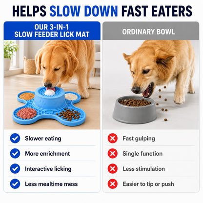 3-in-1 Dog Lick Mat & Slow Feeder – Keeps Pets Busy