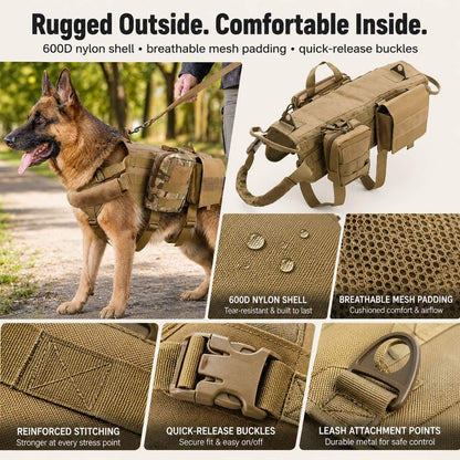 Tactical Dog Backpack Harness – Detachable Gear Pouches