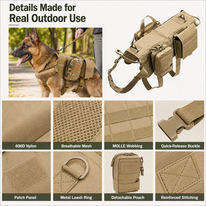Tactical Dog Backpack Harness – Detachable Gear Pouches