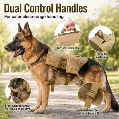 Tactical Dog Backpack Harness – Detachable Gear Pouches
