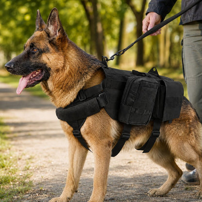 Tactical Dog Backpack Harness – Detachable Gear Pouches
