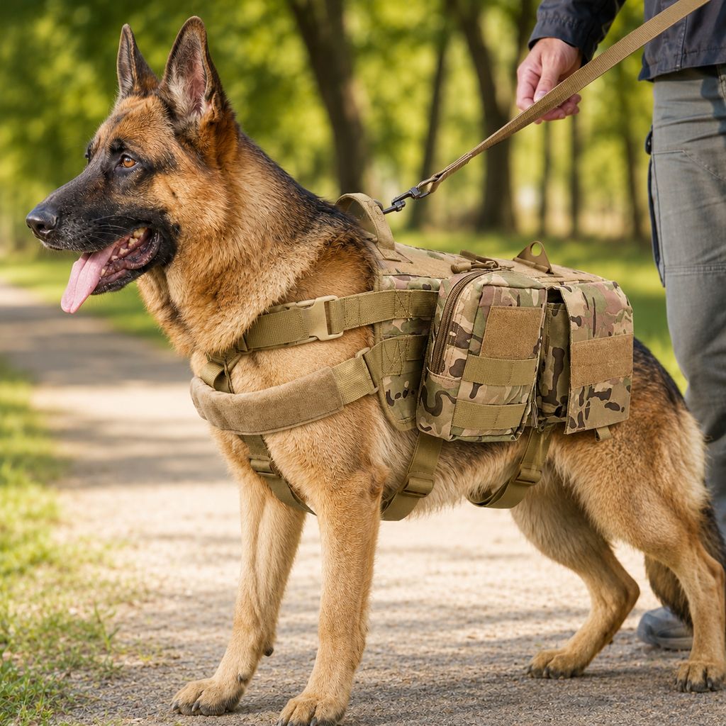 Tactical Dog Backpack Harness – Detachable Gear Pouches