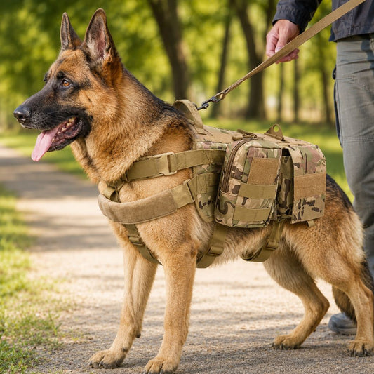 Tactical Dog Backpack Harness – Detachable Gear Pouches