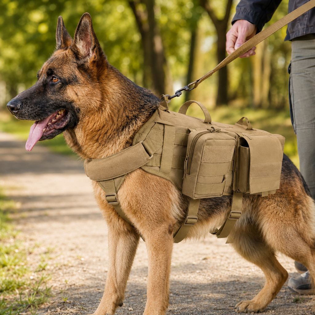 Tactical Dog Backpack Harness – Detachable Gear Pouches