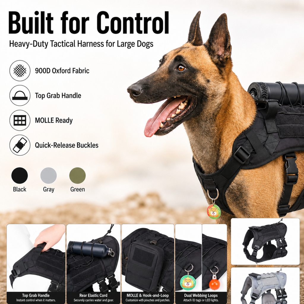 Tactical Dog Harness Backpack – Carry Pouches for Hikes