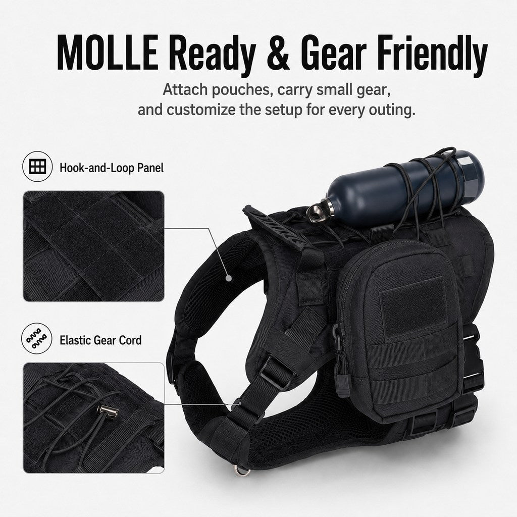 Tactical Dog Harness Backpack – Carry Pouches for Hikes