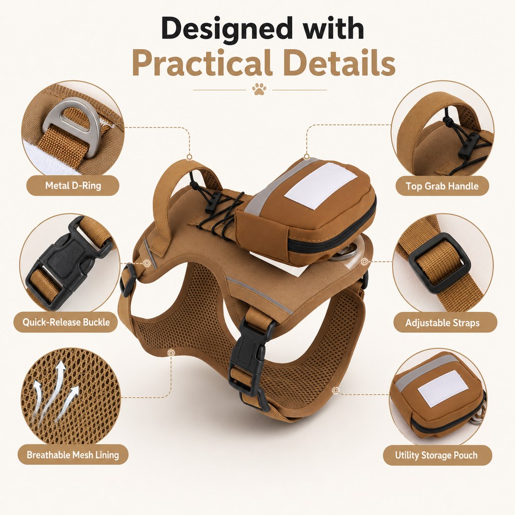 Tactical Dog Harness with Pouch – Breathable Control