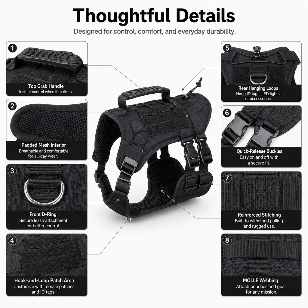 Tactical Dog Harness Backpack – Carry Pouches for Hikes