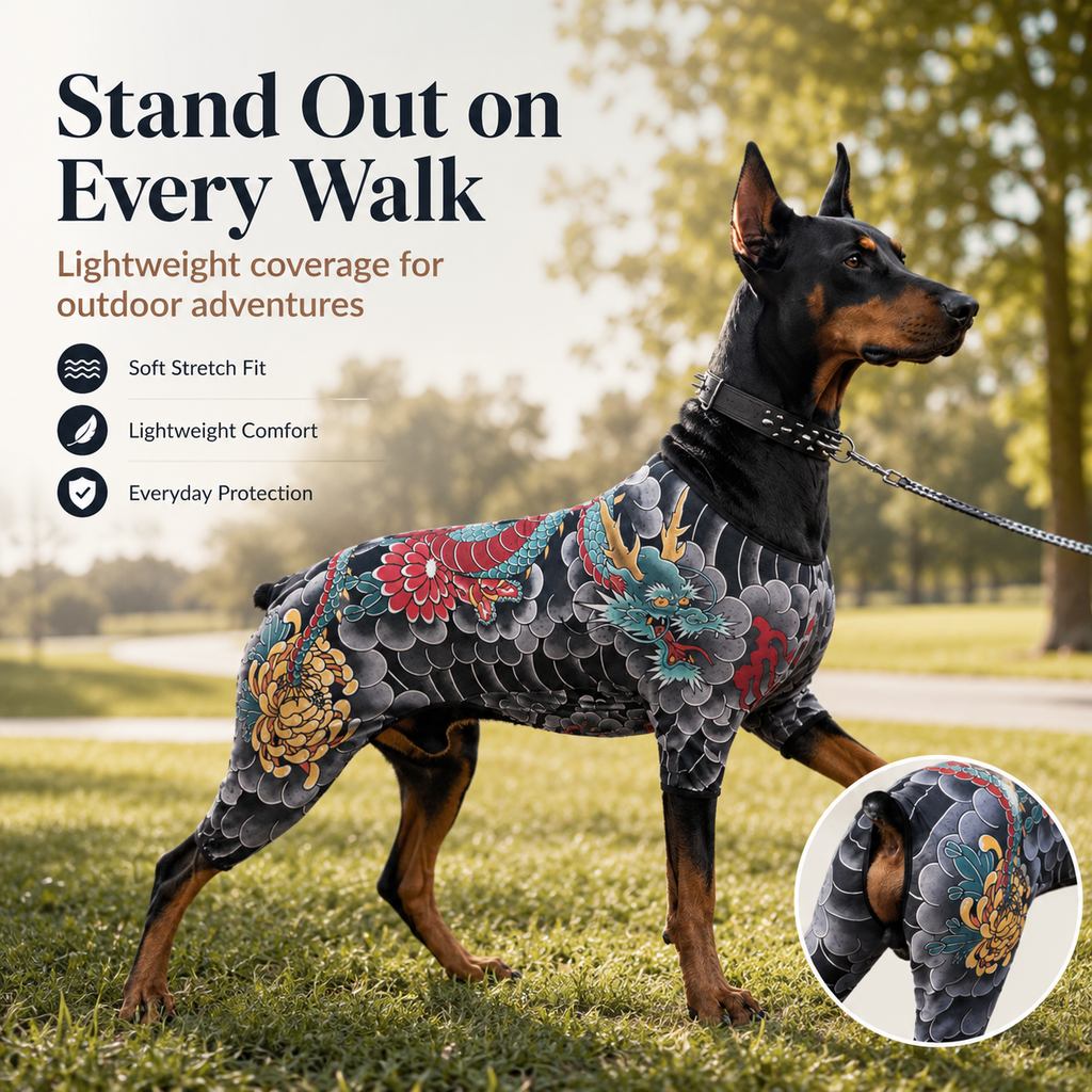 Tattoo Print Pet Bodysuit – Stretchy, Contains Loose Hair