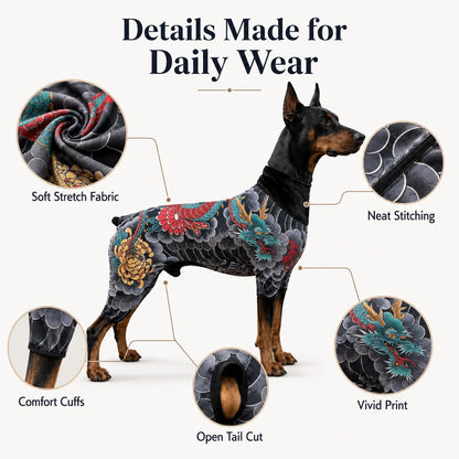 Tattoo Print Pet Bodysuit – Stretchy, Contains Loose Hair