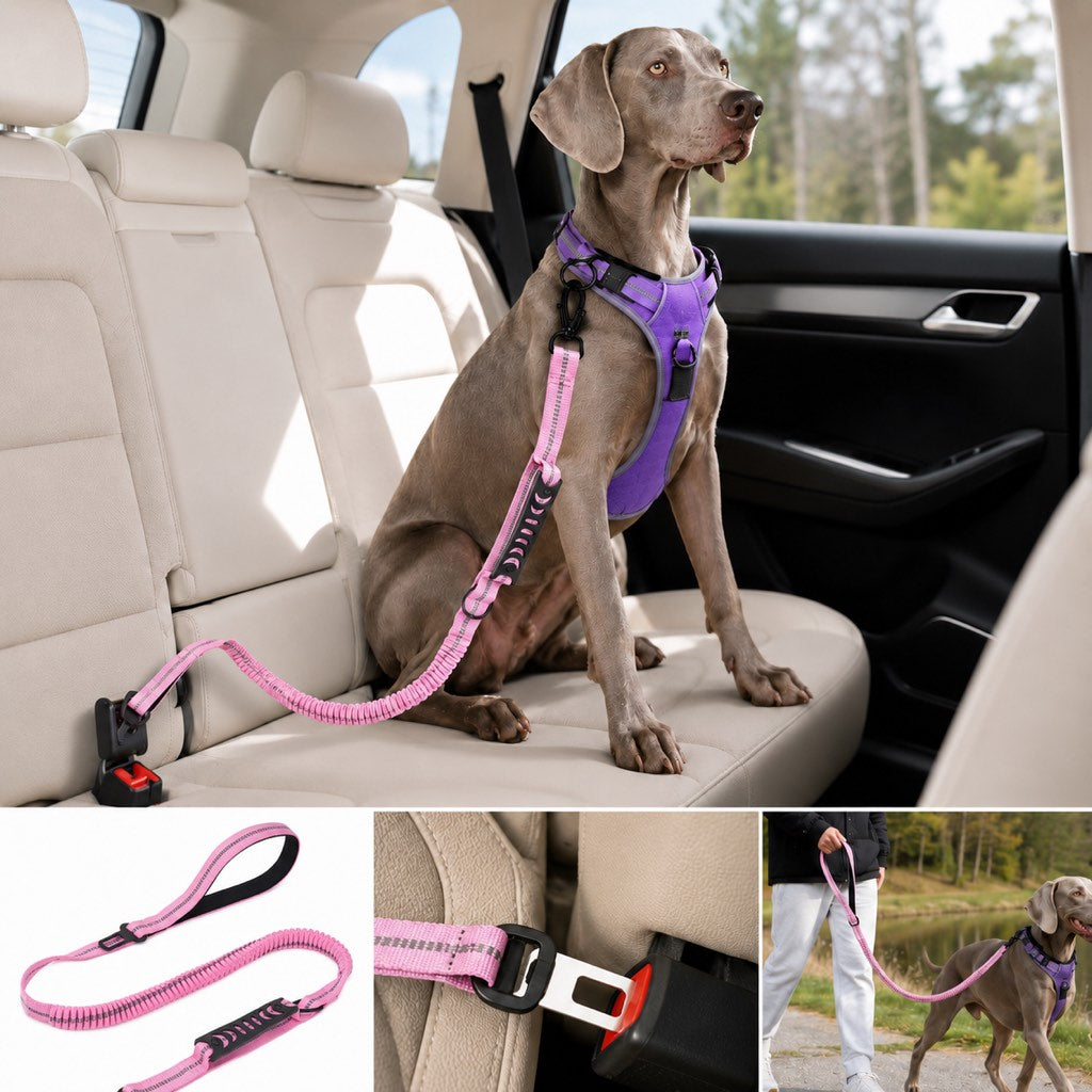 Dog Car Seat Belt Leash – Shock-Absorbing Safety