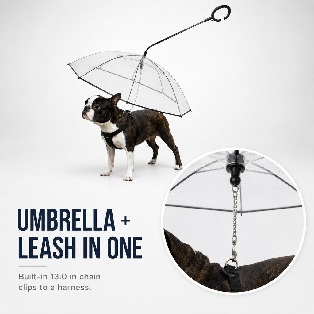 Clear Dog Umbrella with Leash – Dry Rainy Walks