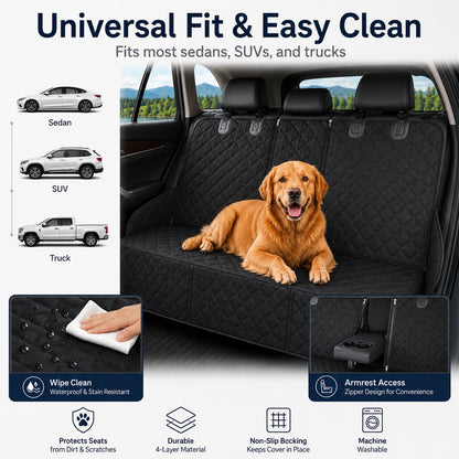 Waterproof Dog Back Seat Cover – Mud & Fur Protection