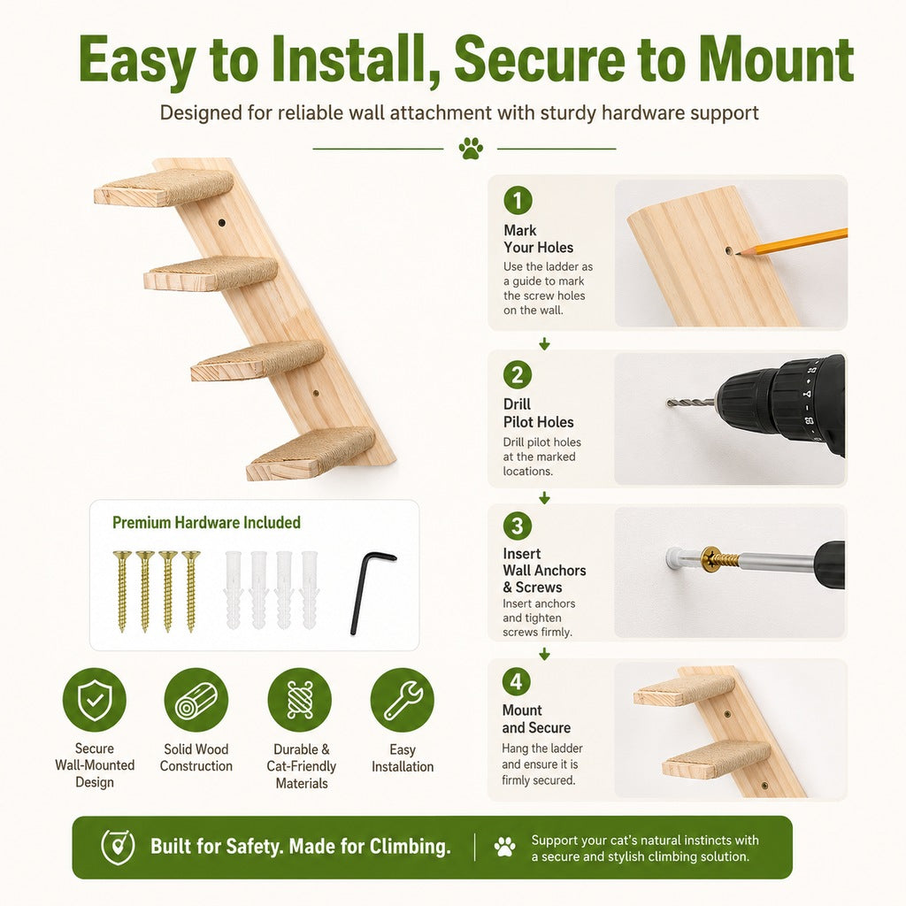 Wall-Mounted Wood Cat Steps – Space-Saving Climber