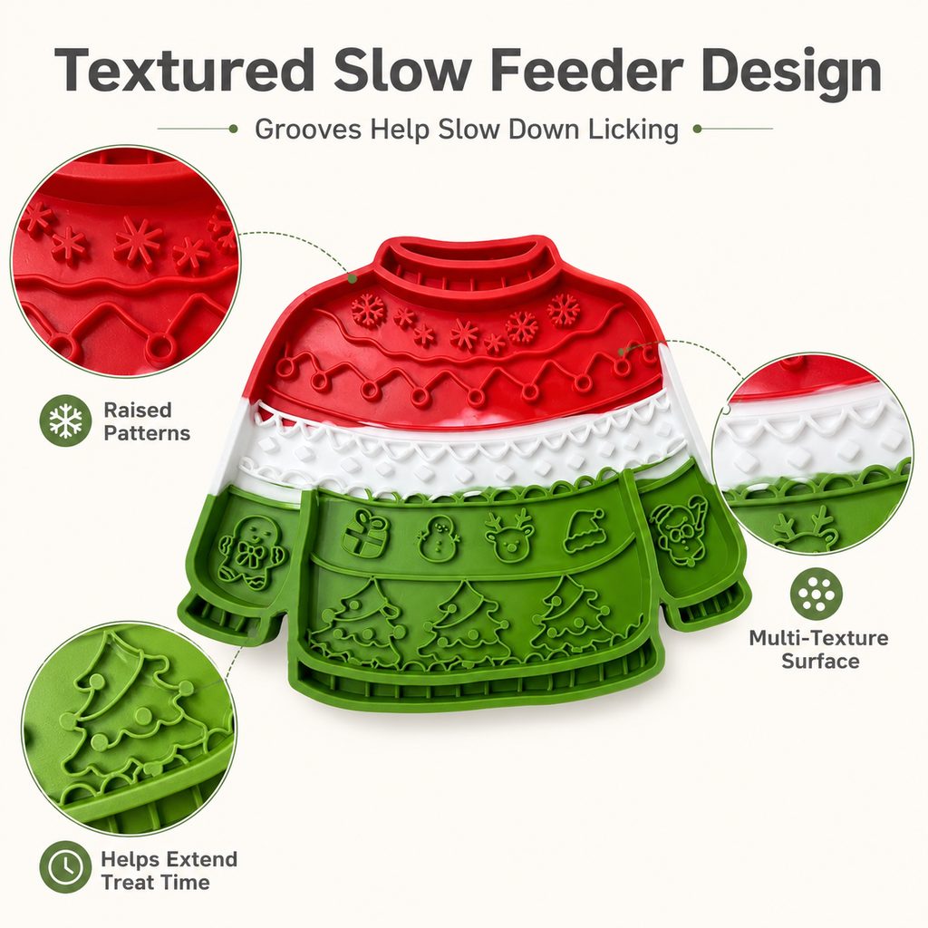 Christmas Sweater Lick Mat – Slow Treats & Calm Trims