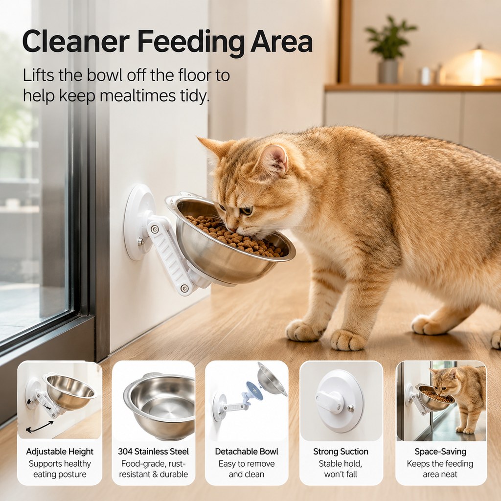 No-Drill Wall-Mounted Pet Bowl – Cleaner Floors