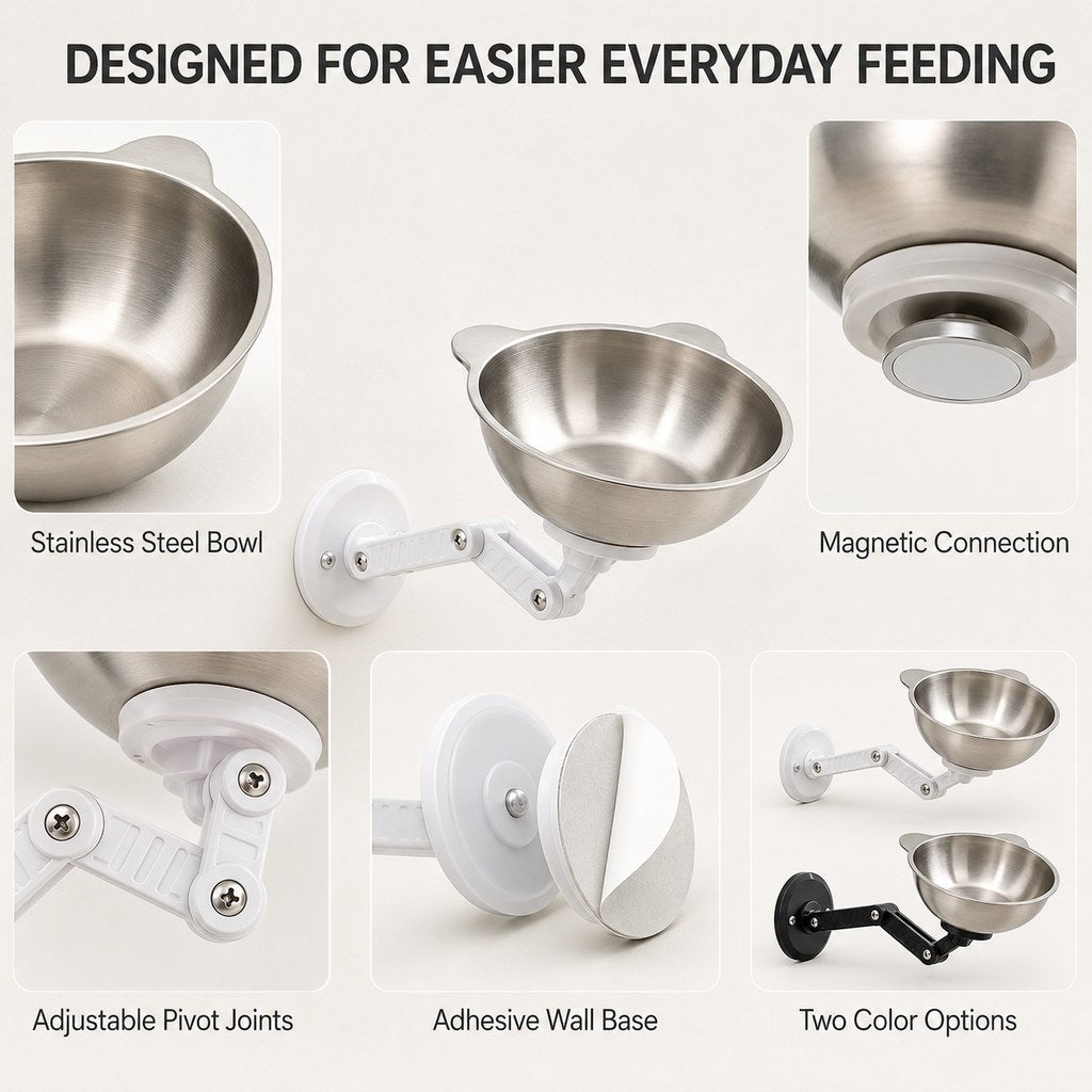 Magnetic Wall-Mounted Pet Bowl – Space-Saving Feeding