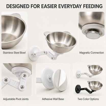 Magnetic Wall-Mounted Pet Bowl – Space-Saving Feeding