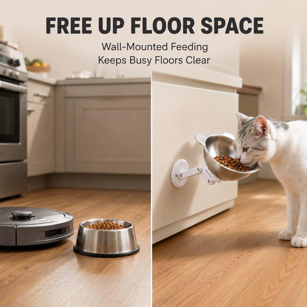 Magnetic Wall-Mounted Pet Bowl – Space-Saving Feeding