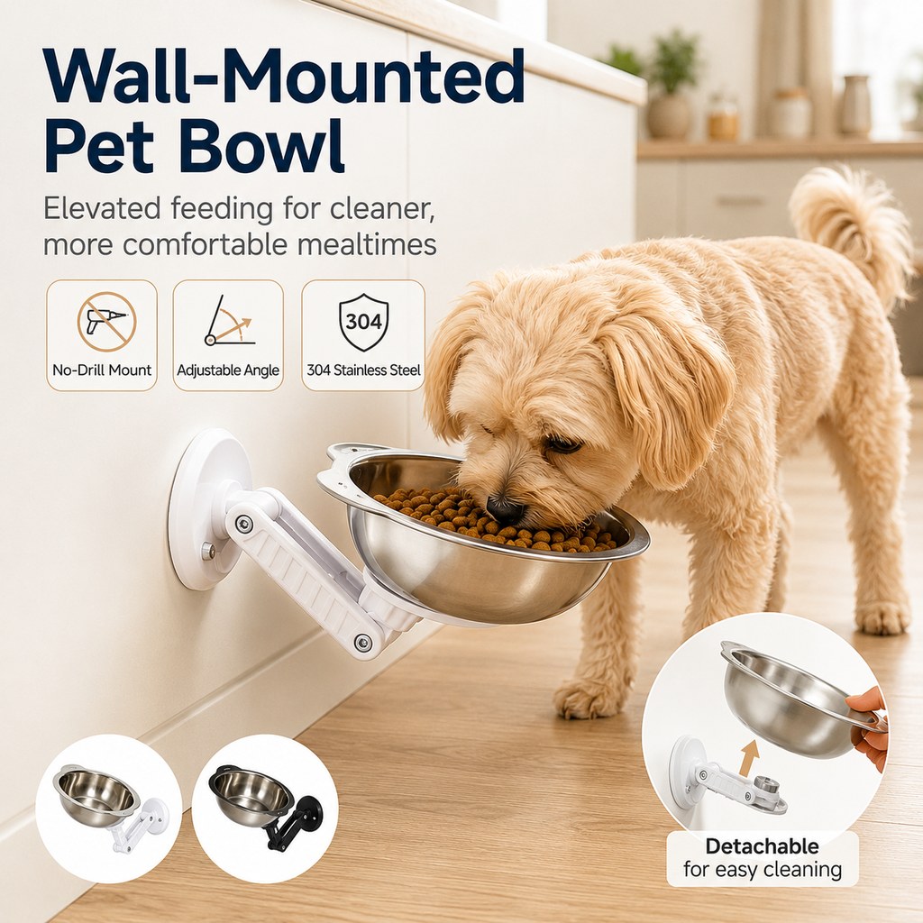 No-Drill Wall-Mounted Pet Bowl – Cleaner Floors