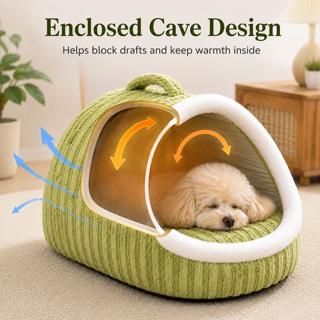 Warm Cave Dog Bed – Cozy Enclosed Winter Sleep