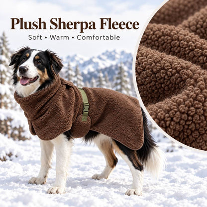 Sherpa Fleece Dog Winter Coat – Warm & Adjustable