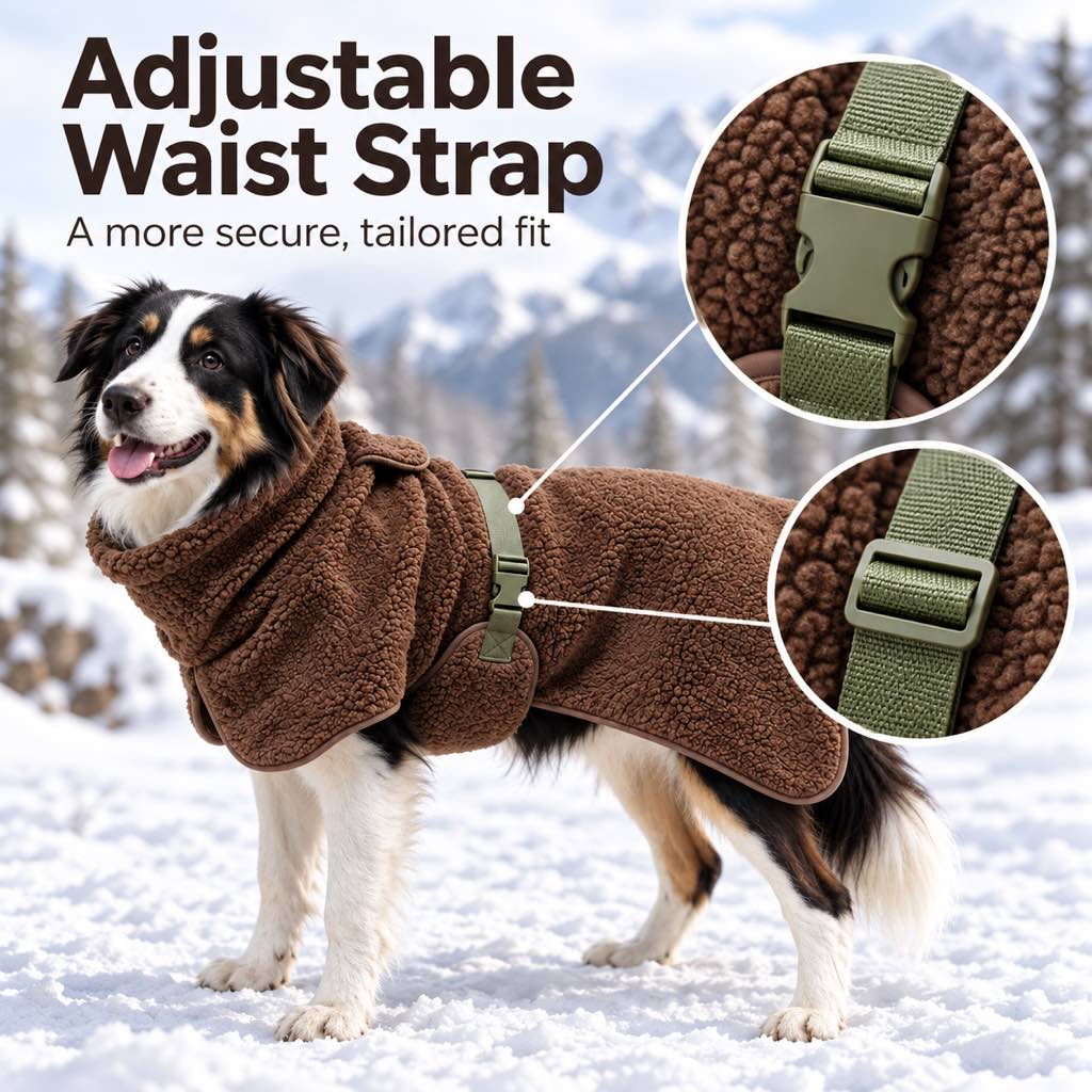 Sherpa Fleece Dog Winter Coat – Warm & Adjustable