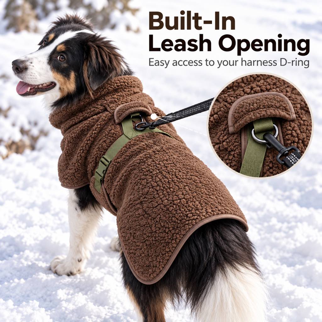 Sherpa Fleece Dog Winter Coat – Warm & Adjustable