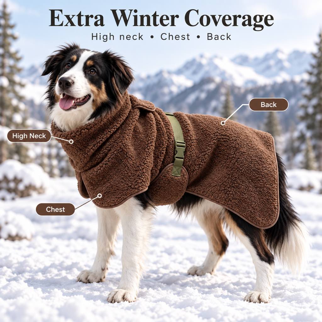 Sherpa Fleece Dog Winter Coat – Warm & Adjustable