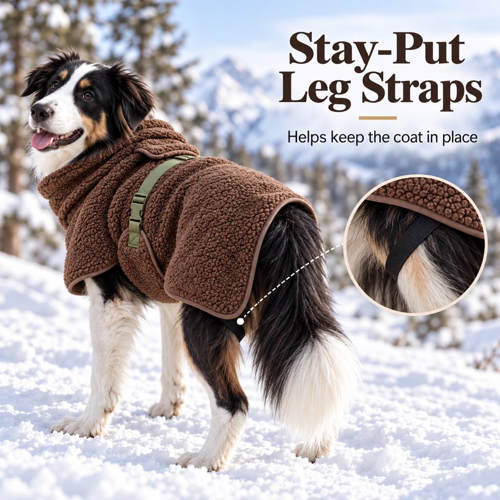 Sherpa Fleece Dog Winter Coat – Warm & Adjustable