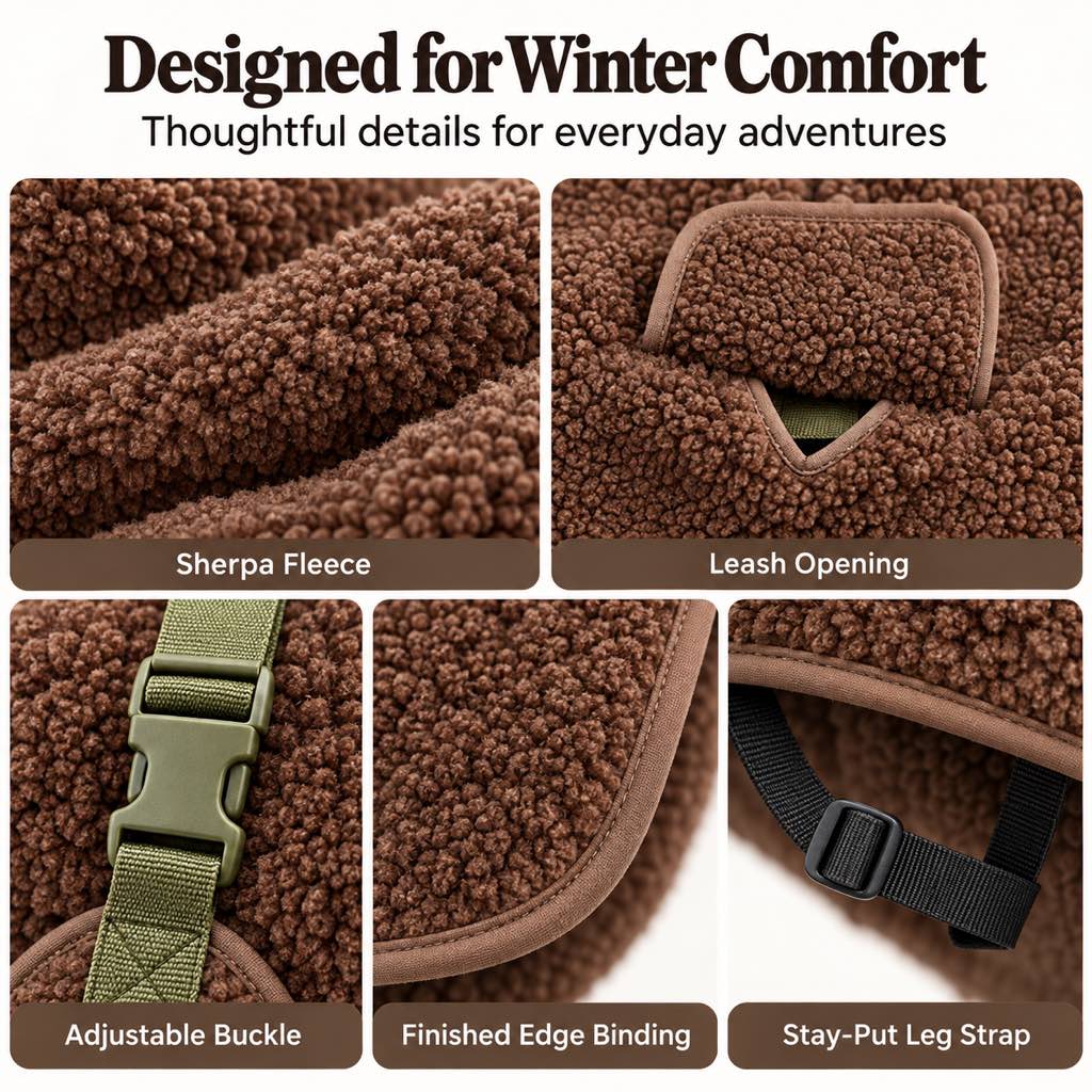 Sherpa Fleece Dog Winter Coat – Warm & Adjustable