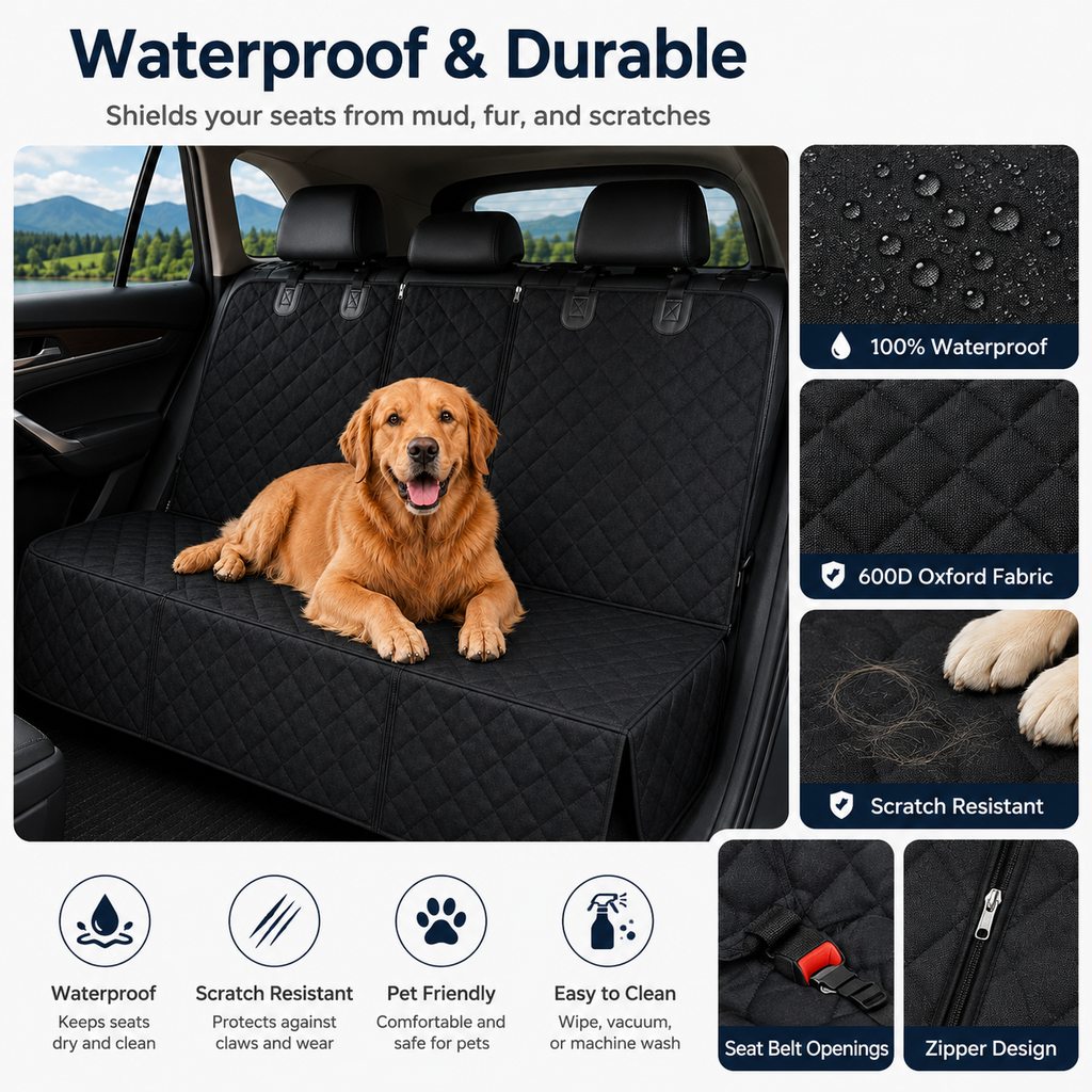 Waterproof Dog Back Seat Cover – Mud & Fur Protection