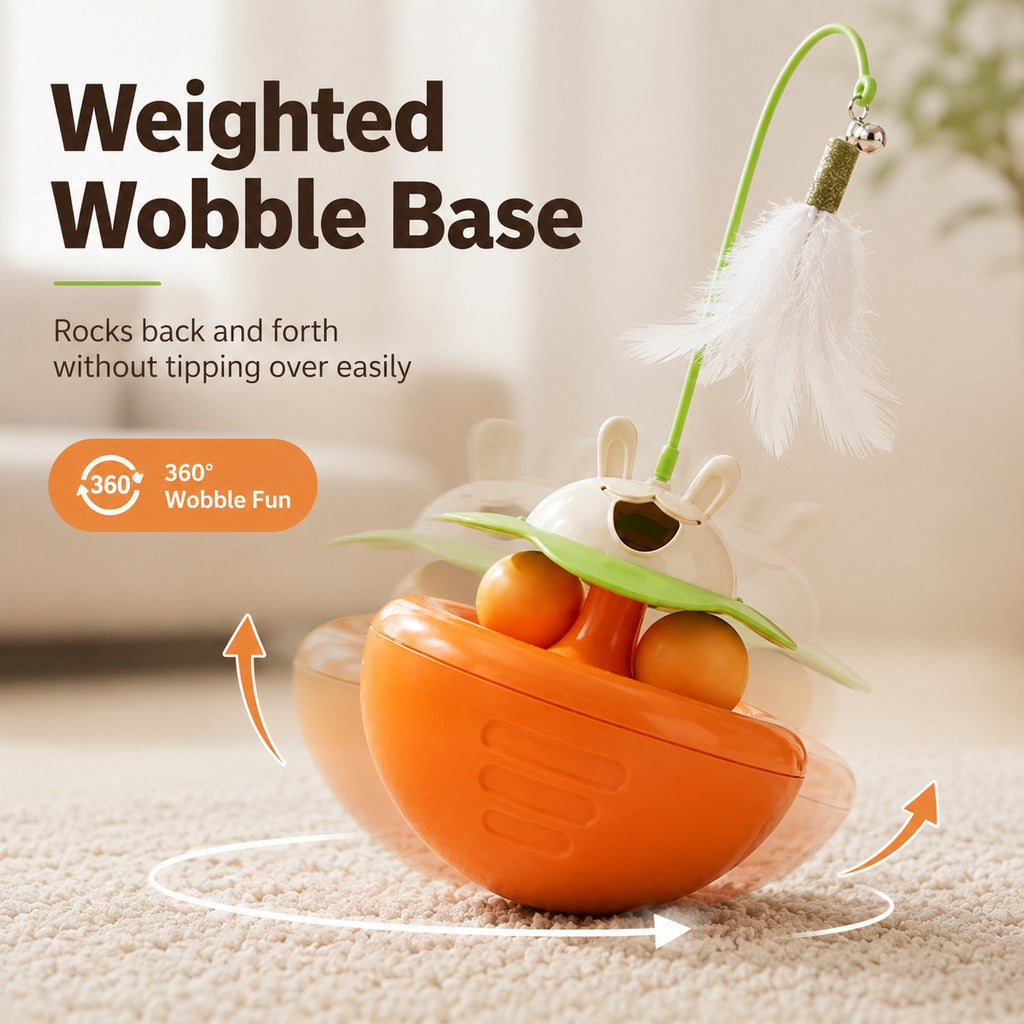 Wobble Cat Toy – Treat-Dispensing Feather Teaser