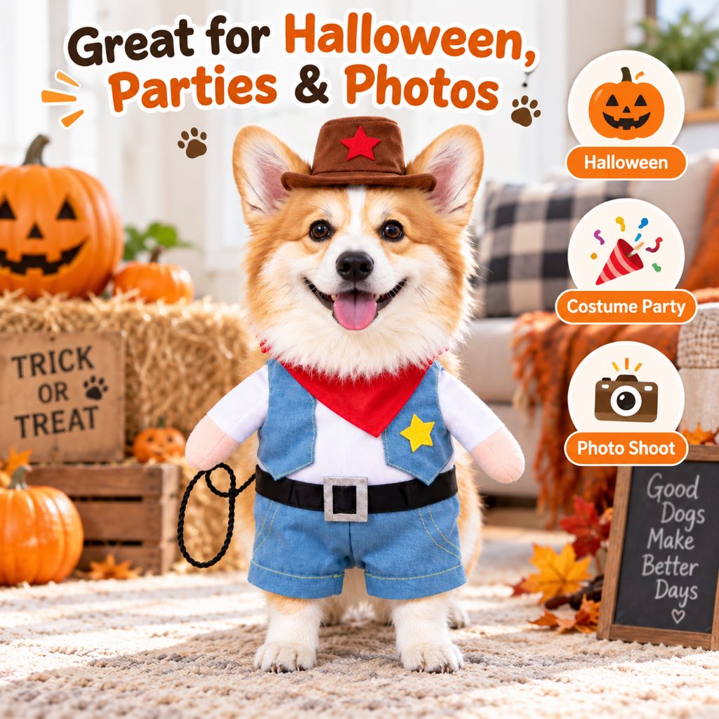 Cowboy Dog Costume – Sheriff Hat, Bandana & Arms