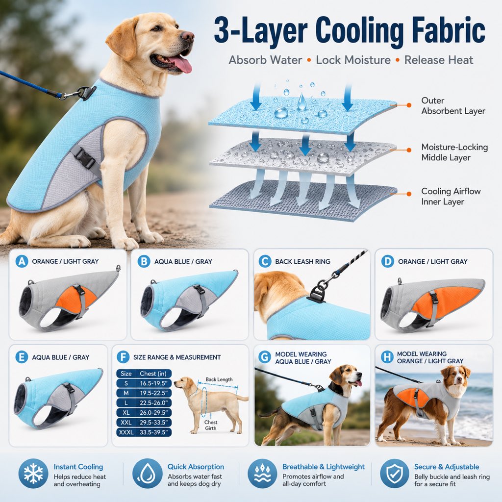 Wet-to-Cool Dog Cooling Jacket – Hot Weather Comfort