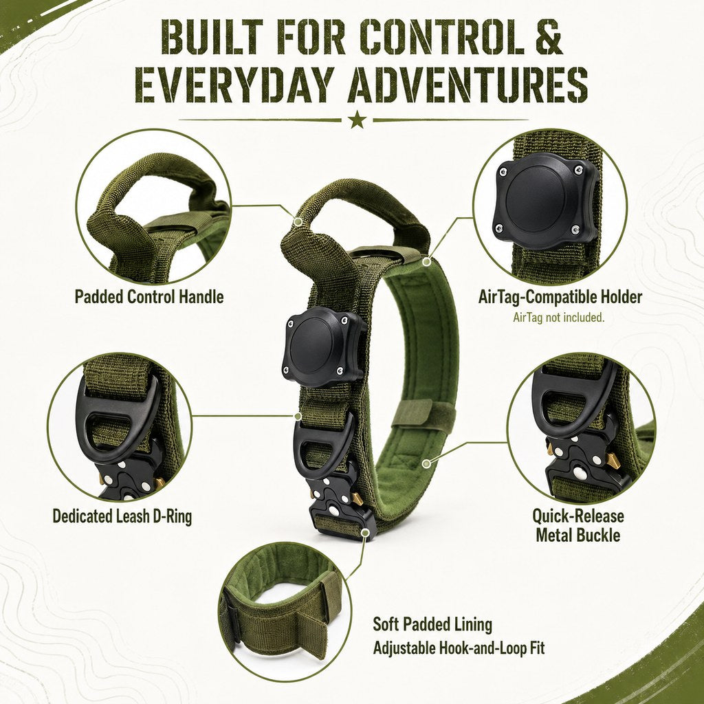 AirTag Tactical Dog Collar – Control Handle Grip