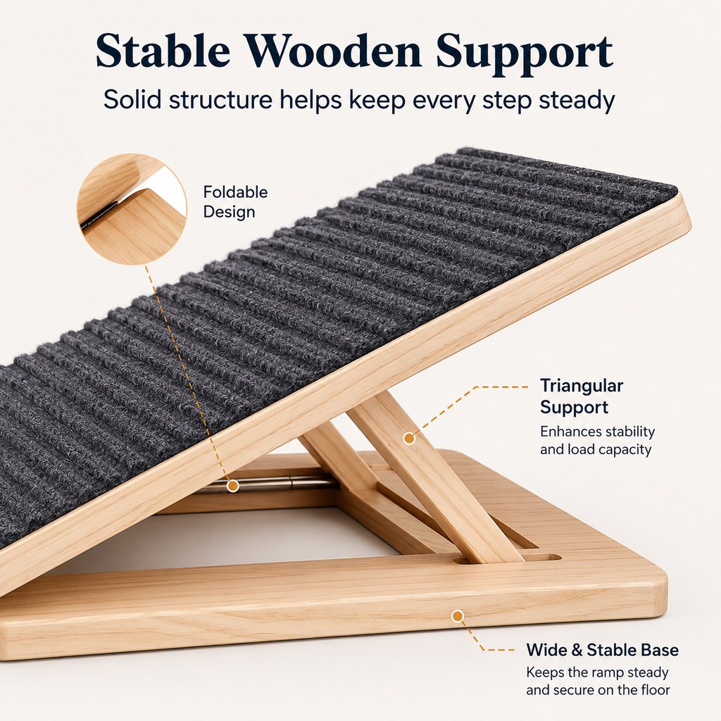 Foldable Wooden Dog Stairs – Non-Slip Sofa & Bed Access