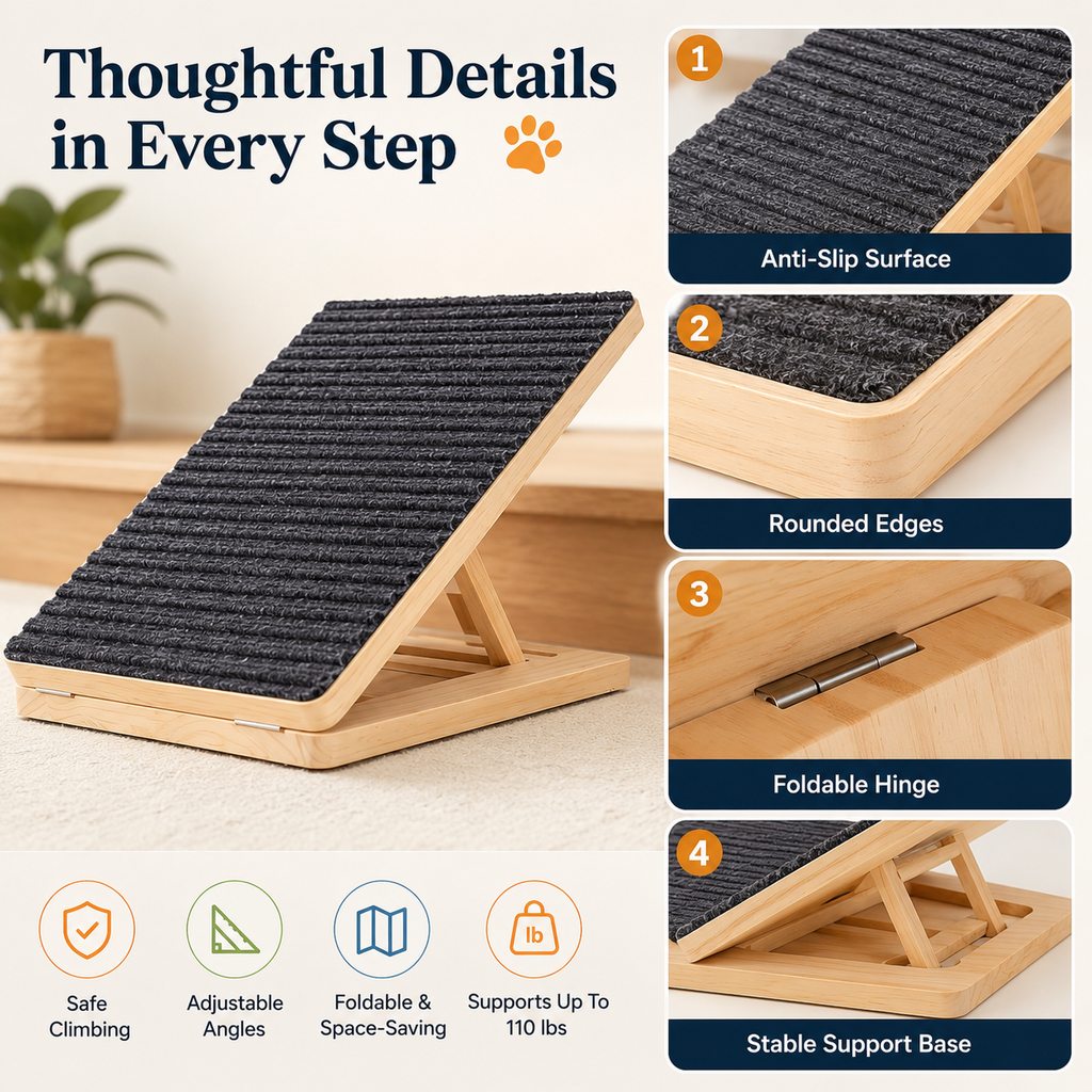 Foldable Wooden Dog Stairs – Non-Slip Sofa & Bed Access
