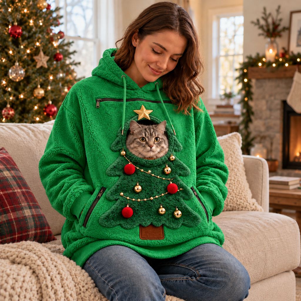 Christmas Pet Pouch Hoodie – Cozy Hands-Free Cuddles