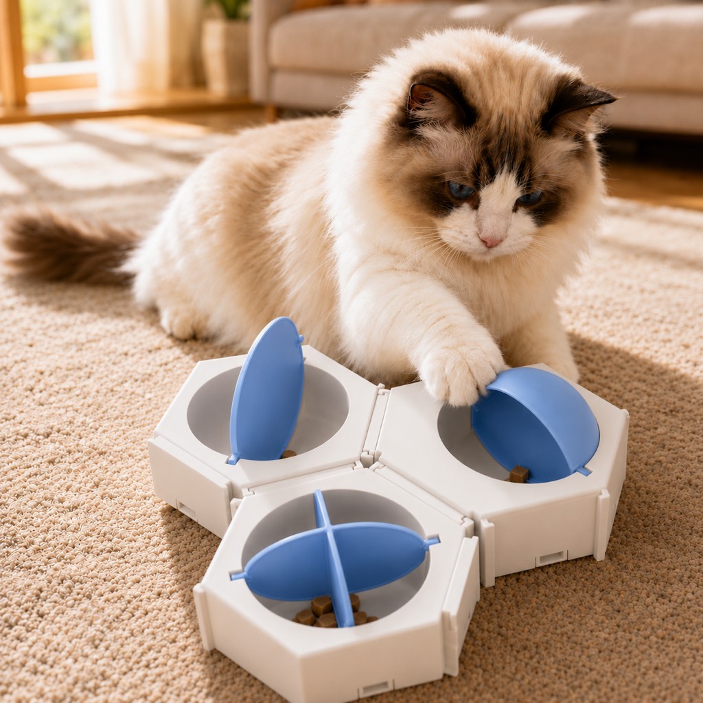 Hexagon Cat Puzzle Feeder – Slow Feeding Enrichment