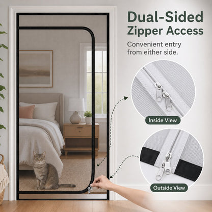 Zippered Mesh Pet Door Barrier – Keep Cats in Rooms