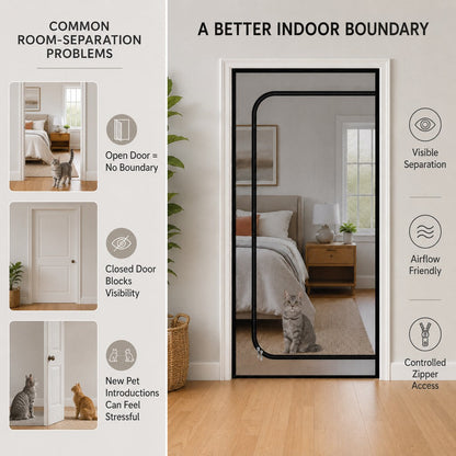 Zippered Mesh Pet Door Barrier – Keep Cats in Rooms